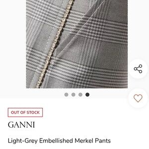 Ganni Light Gray Plaid Wideleg Pants